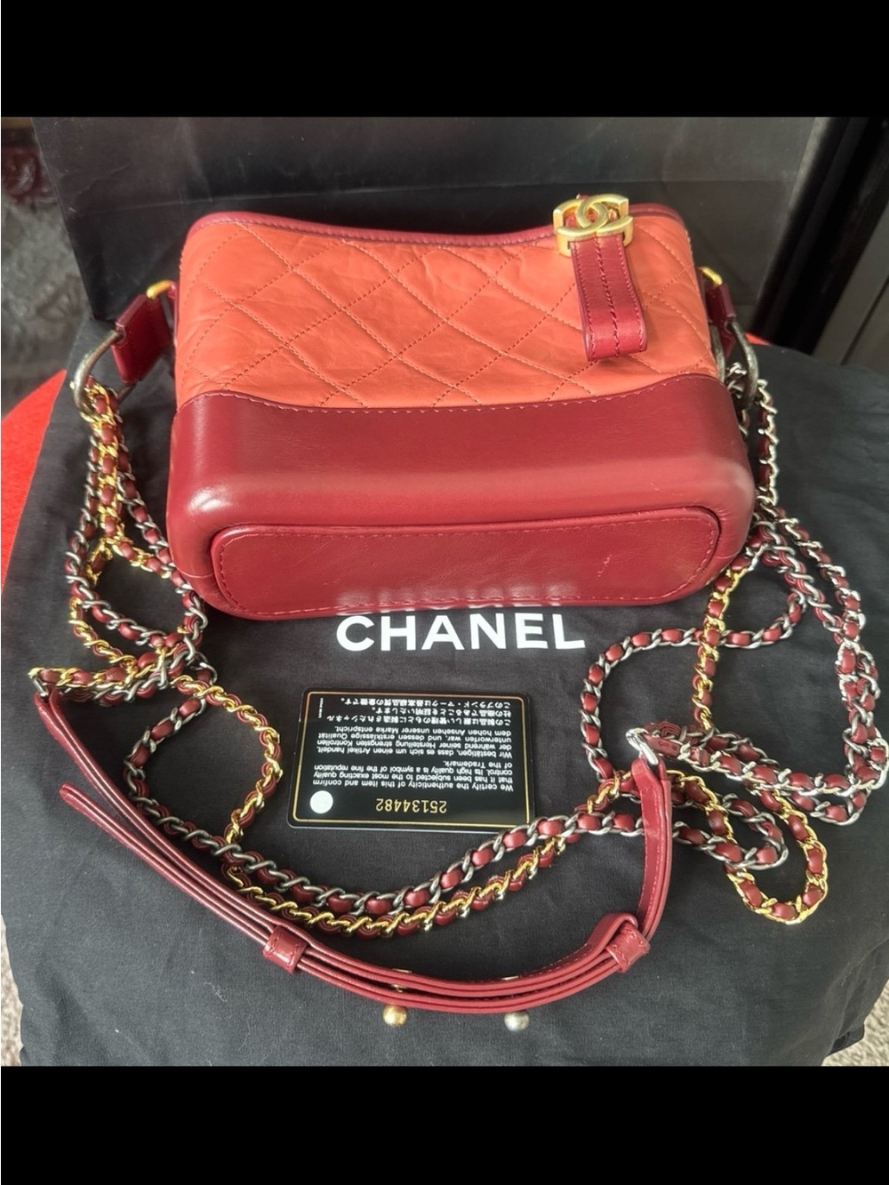 CHANEL Red Quilted Leather Crossbody with CC Charm and Chain Strap - Picture 12 of 13